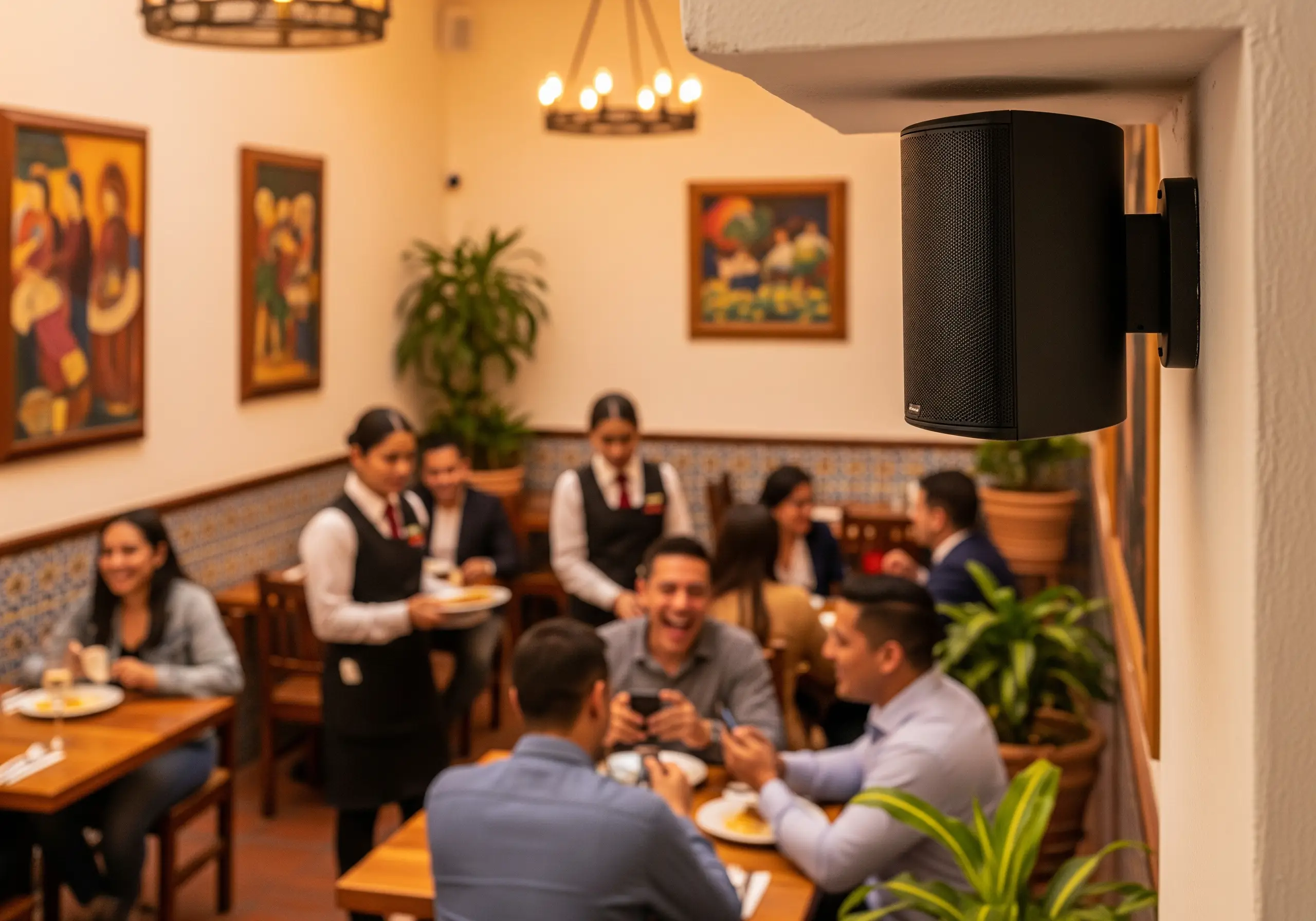 Sistema de audio profesional instalado en un restaurante bar en México con audio ambiental por zonas